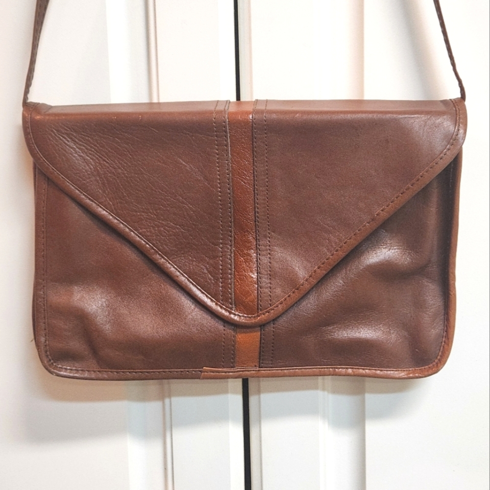 LAND Leather Classic Two Tone Brown Envelope Shoulder/Crossbody/Clutch Bag